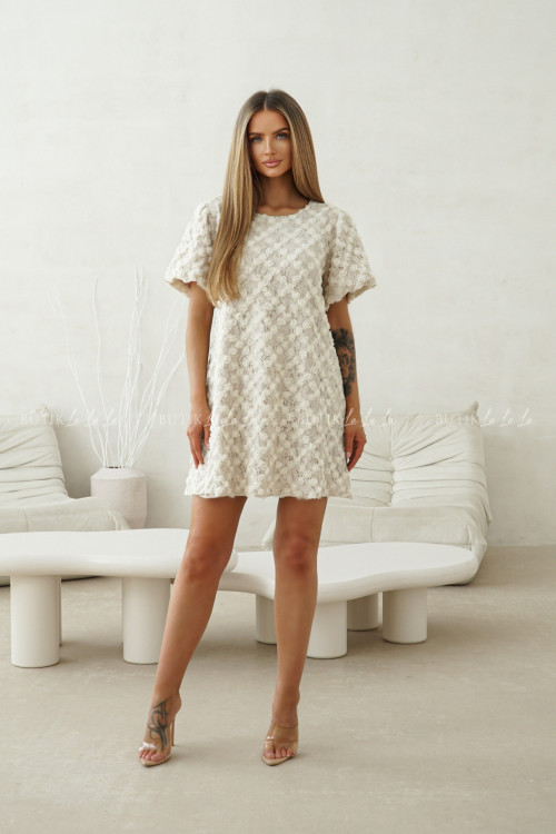 Sukienka mini w różyczki beżowa Moroe 4