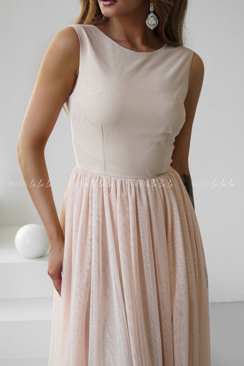 Sukienka maxi tiulowa brzoskwinowa Malwina