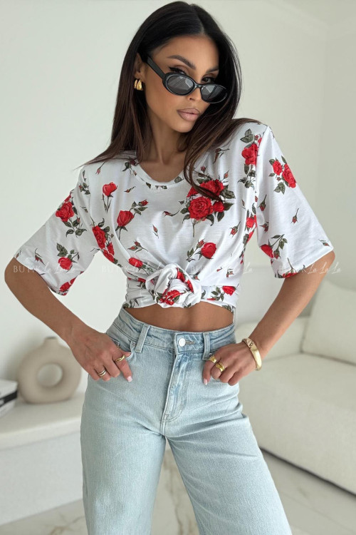 Bluzka biała w kwiatowy print rosa