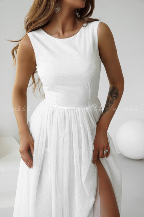 Sukienka maxi tiulowa biała Malwina