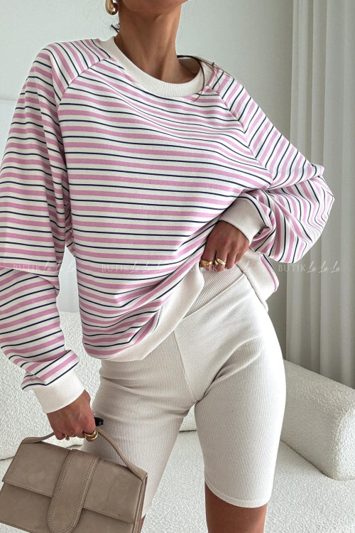 Bluza kremowa w granatowe i różowe paski Bocca 1