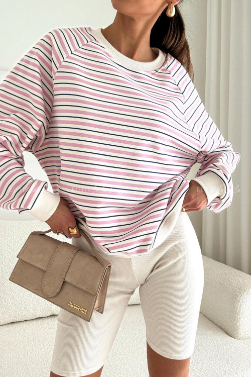 Bluza kremowa w granatowe i różowe paski Bocca 2