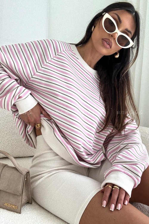 Bluza kremowa w granatowe i różowe paski Bocca 3