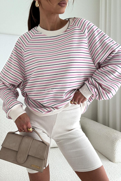 Bluza kremowa w granatowe i różowe paski Bocca 4