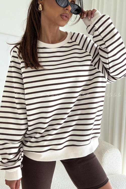 Bluza kremowa w brązowe paski Bocca