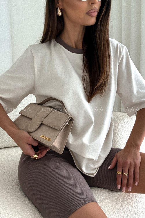 Bluzka kremowa z brązowym dekoltem Boca 1