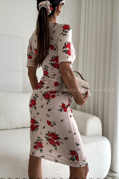 Sukienka beżowa w kwiatowy print 5