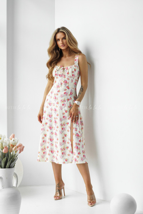 Sukienka jasno żólta w kwiatowy prin Lilie 1