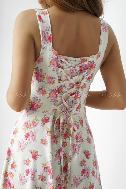 Sukienka jasno żólta w kwiatowy prin Lilie 2