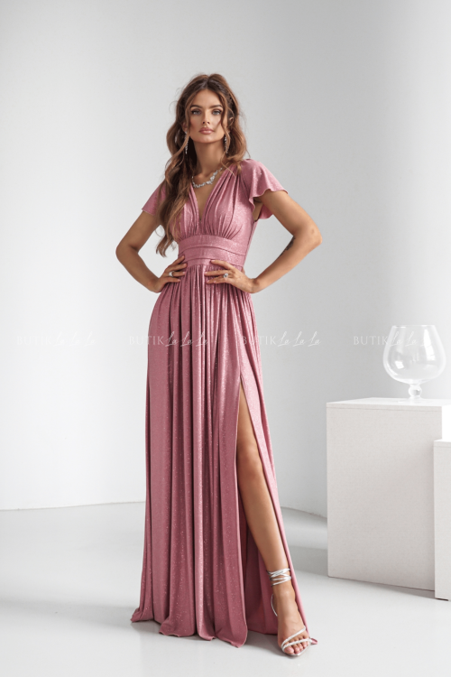 Sukienka maxi brokatowa różowa Gabriela 1