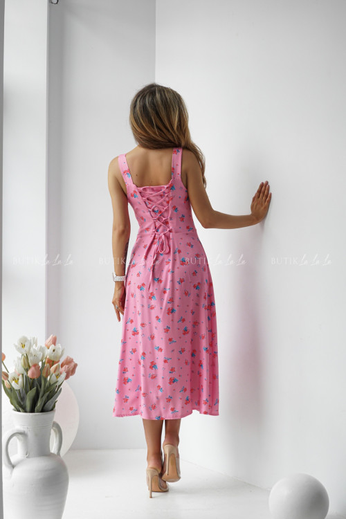 Sukienka różowa w kwiatowy prin Lilie 4