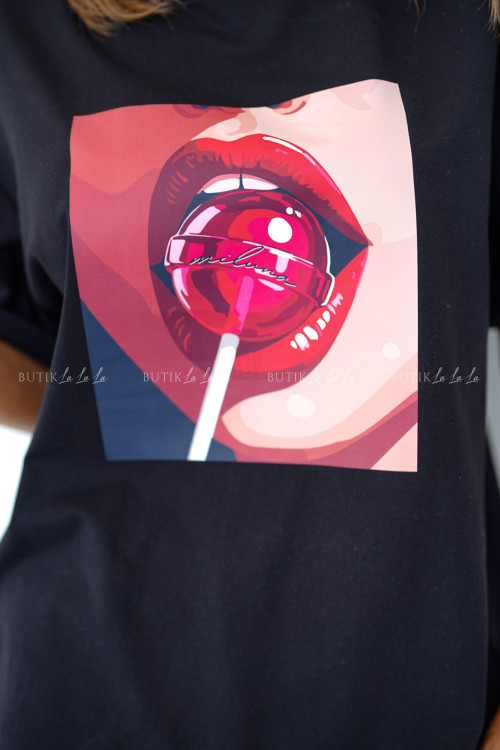 Bluzka czarna z nadrukiem Miluna