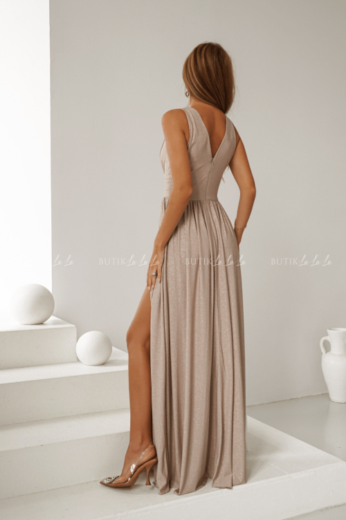 Sukienka maxi brokatowa beżowa Virginia 2