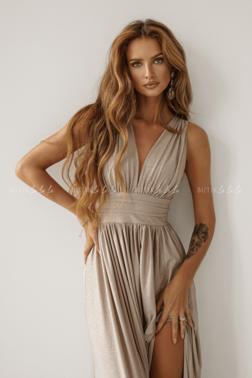 Sukienka maxi brokatowa beżowa Virginia 1