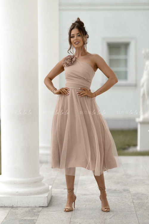 Sukienka z ozdobną różą kawowa Arisson 1