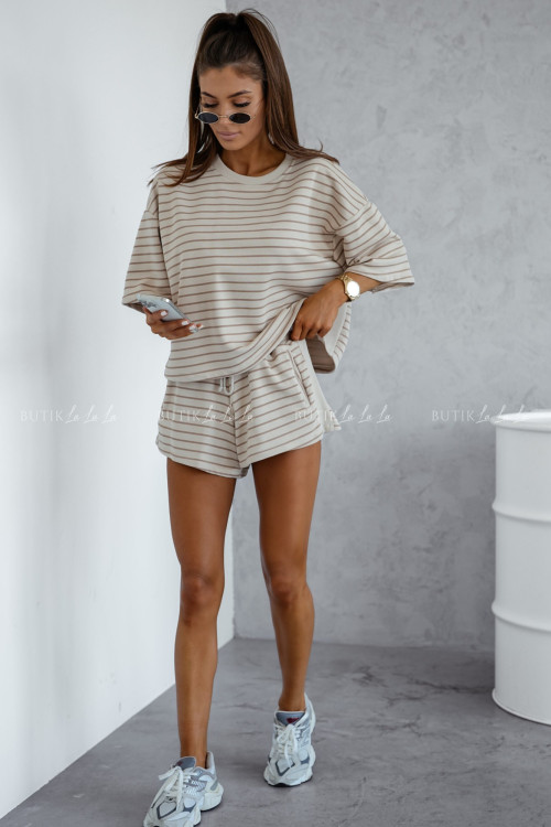 Komplet bawełniany beżowy w paski Comfly 1