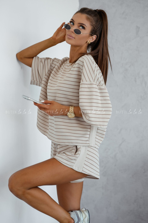 Komplet bawełniany beżowy w paski Comfly 3