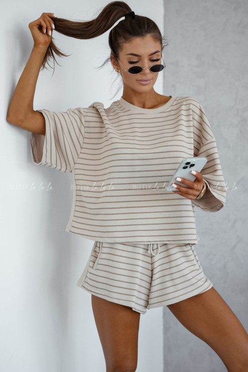 Komplet bawełniany beżowy w paski Comfly