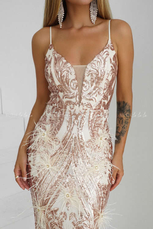 Sukienka maxi cekinowa z piórami Vinnie