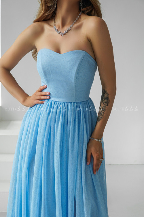 Sukienka tiulowa maxi niebieska Cecylia