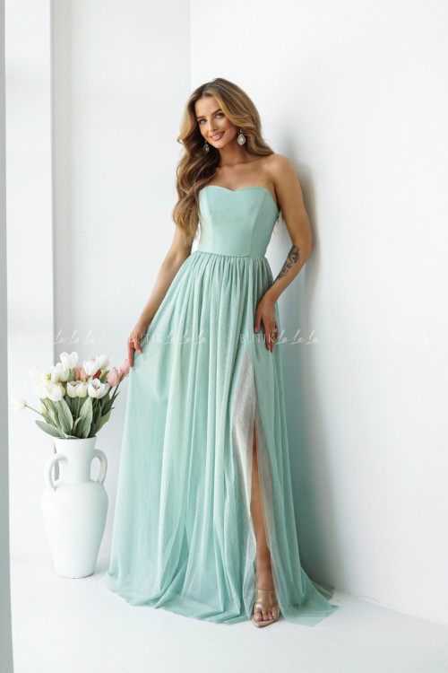 Sukienka tiulowa maxi pistacjowa Cecylia 1