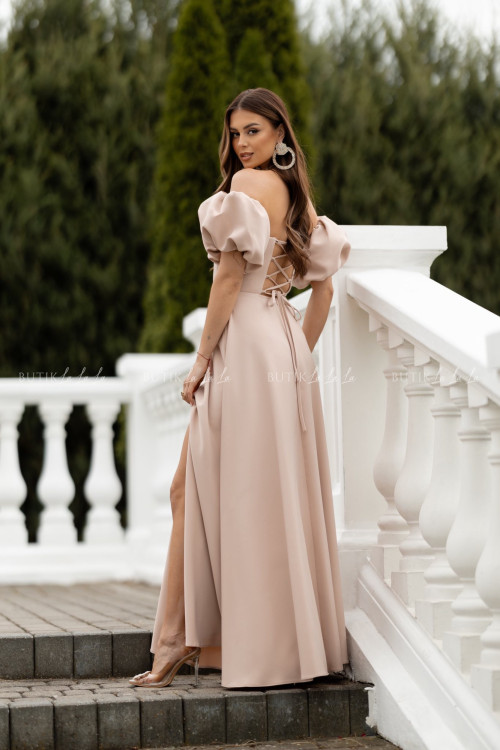 Sukienka maxi z rękawami beżowa Bridget 2