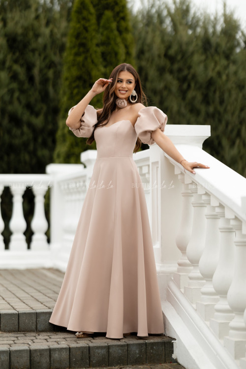 Sukienka maxi z rękawami beżowa Bridget 3