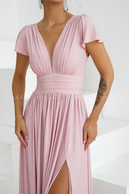 Sukienka maxi brokatowa pudrowa Gabriela