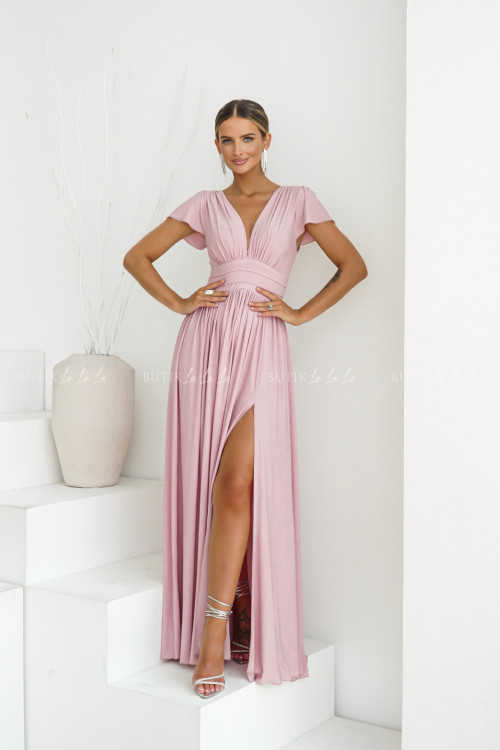 Sukienka maxi brokatowa pudrowa Gabriela 1