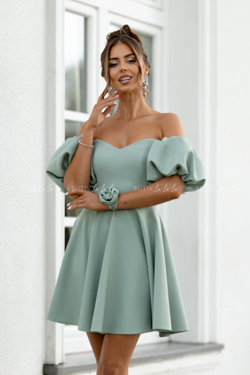 Sukienka mini z rękawami pistacjowa Bridget