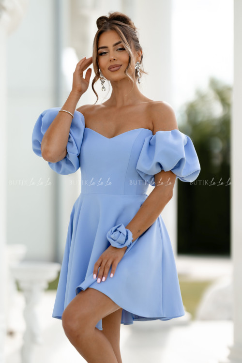 Sukienka mini z rękawami niebieska Bridget