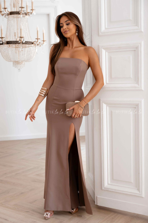 Sukienka maxi kawowa z rozcięciem Stephanie 1