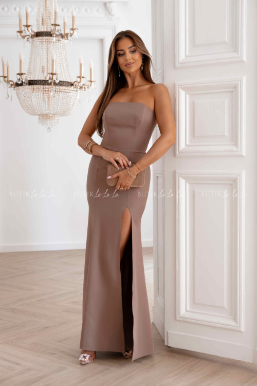 Sukienka maxi kawowa z rozcięciem Stephanie 2
