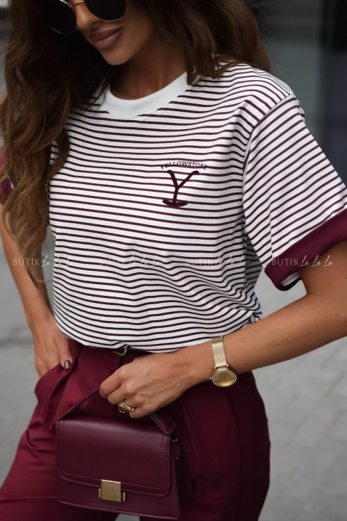 Bluzka biała w bordowe paski Yelstone