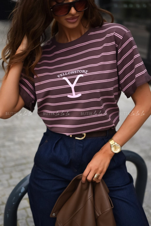 Bluzka brązowa w różowe paski YellowStone