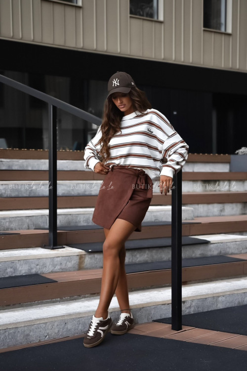 Bluza biała w brązowe paski Vintage 2