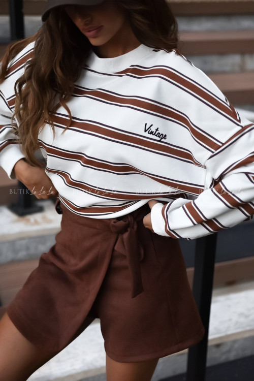 Bluza biała w brązowe paski Vintage