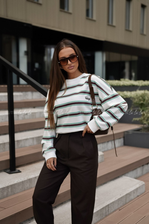 Bluza biała w zielone paski Vintage 1