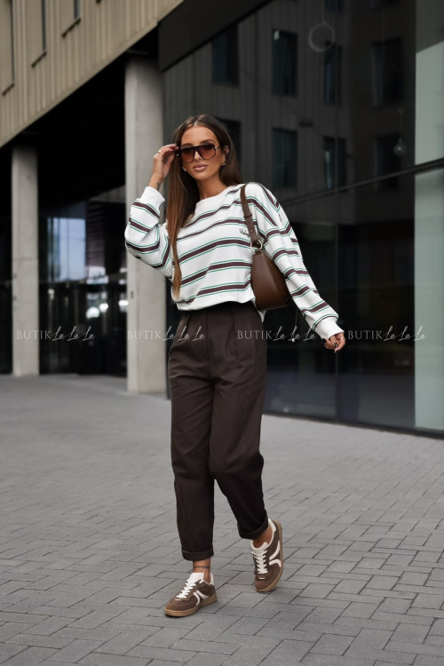 Bluza biała w zielone paski Vintage 2