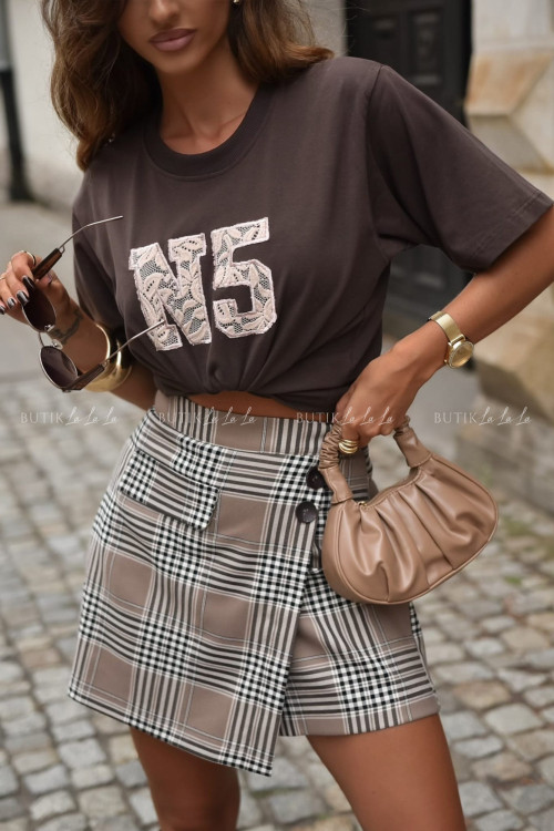 Bluzka na krótki rękaw brązowa Olivia