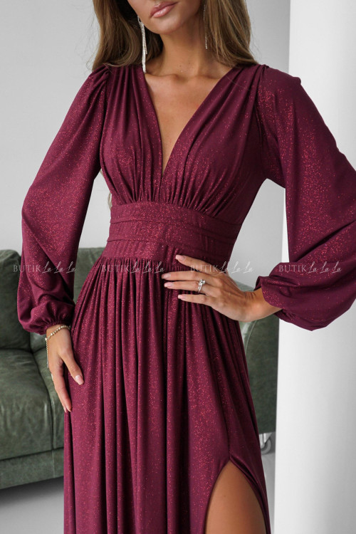 Sukienka maxi brokatowa bordowa Ramona