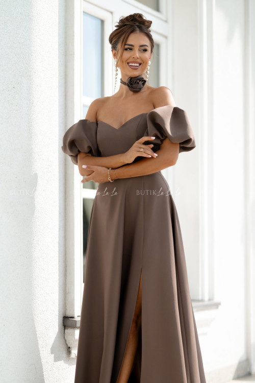 Sukienka maxi z rękawami brązowa Bridget