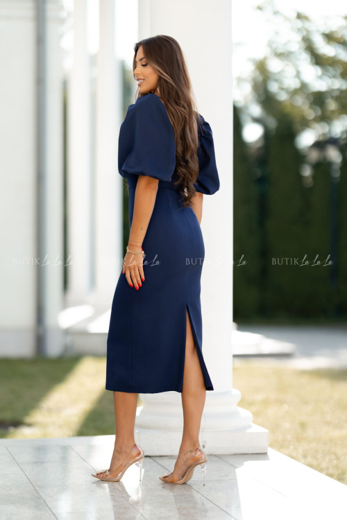 Sukienka midi z bufiastymi rękawami granatowa Filharmony 2