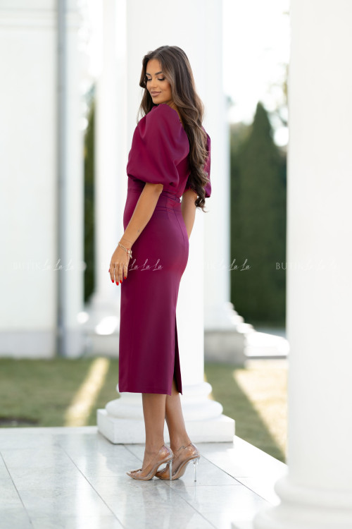 Sukienka midi z bufiastymi rękawami bordowa Filharmony 2