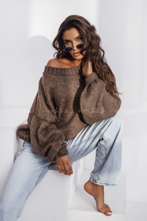 Sweter z wełną oversize mokka Gustie