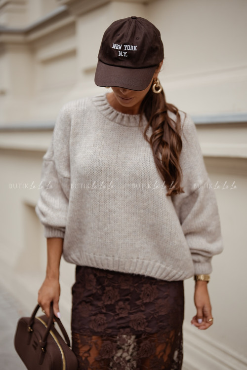 Sweter z wełną oversize beżowy Gustie