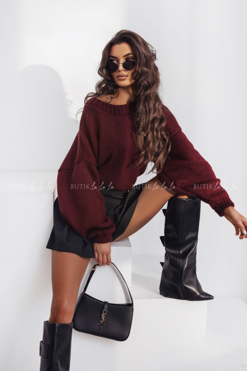 Sweter z wełną oversize bordowa Gustie