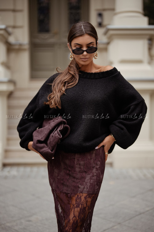 Sweter z wełną oversize czarny Gustie