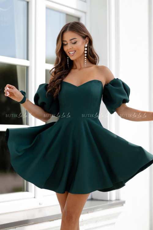 Sukienka mini z rękawami ciemno zielona Bridget