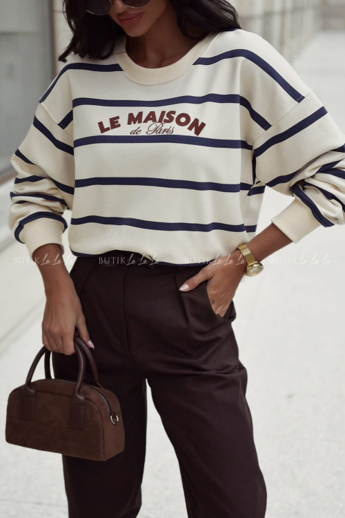 Bluza ecru w granatowe paski Maison